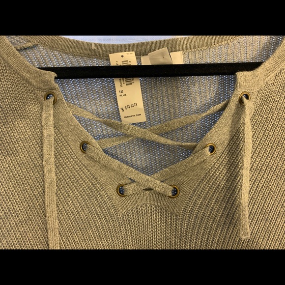 Oldnavy light gray sweater with lace up v neck - Picture 3 of 4